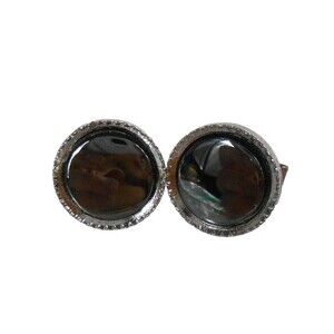 Vintage Grey Silvertone Round Mirror Cuff Links Pat Pending USA Men's Accessory